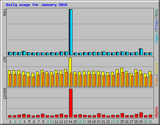 Daily usage for January 2016