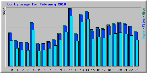 Hourly usage for February 2016