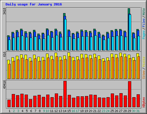 Daily usage for January 2016