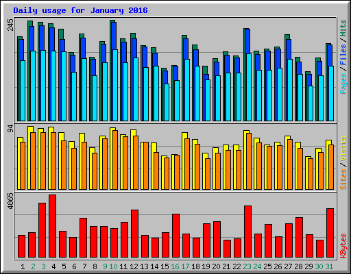 Daily usage for January 2016